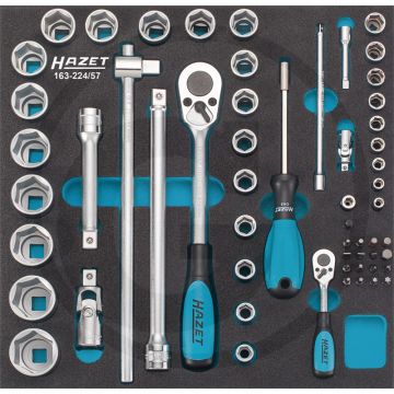 Hazet dopsleutel- en schroevendraaierset 1/4” 1/4" + 1/2", 57-delig - inclusief 20 tanden ratel, verlengstukken en diverse bits