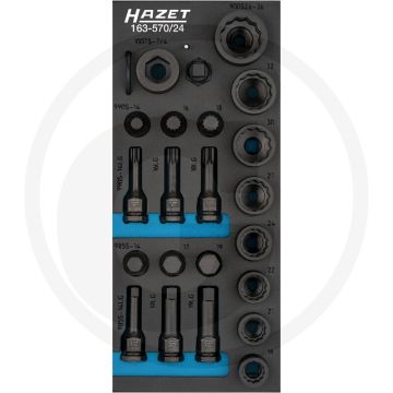 Hazet krachtdopsleutelset, 24-delig 12,5 mm (1/2") - buiten dubbel 6-kant, binnenzeskant, binnen veeltand profiel