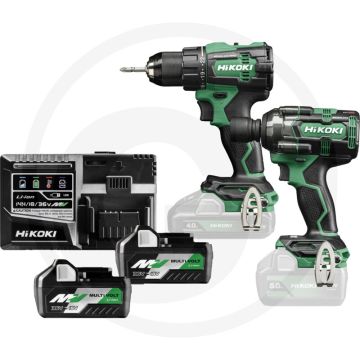 Hikoki combo-kit "kc18de" accu boorschroefmachine + accu slagmoersleutel - borstelloze motor, 345 nm koppel