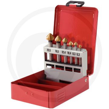 Ks tools hss tin cone and countersink drill set 90° 6-piece in steelblechkassette, 6.3-20.5 mm