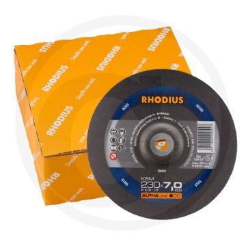 Disque d'ébavurage rhodius ksm, vpe 10 ksm - courbé, Ø 230mm, 7mm d'épaisseur, 22,2mm d'alésage, 6650 u/min.