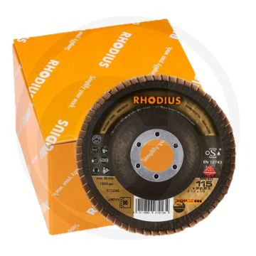 Disque à lamelles Rhodius « Jumbo Speed Ceramicon », série « Jumbo Speed » - à coupe oblique, Ø 115 mm, granulométrie 80, 115 x 22,2 mm, 13 300 tr/min.