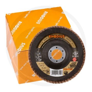 Disque à lamelles Rhodius « Jumbo Speed Ceramicon », série « Jumbo Speed » - à coupe oblique, Ø 125 mm, K80, 125 x 22,2 mm, 12 250 tr/min.