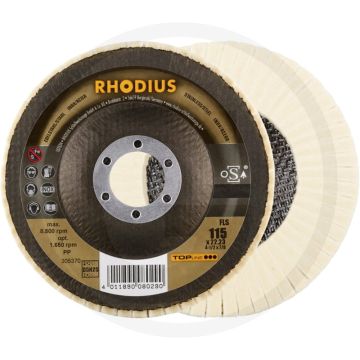 Rhodius rhodius polijstschijven hard, voorpolijsten 115mm Ø, 5mm lamellen dikte, 22,23mm boring, 8500 u/min