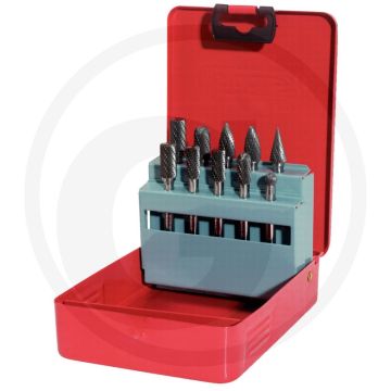 Ks tools hm freesstiften-set in plaatstalen cassette 10-delig - hoogwaardig staal met hardmetalen bekleding