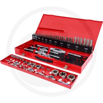 Ks tools hss-draadsnijgereedschapset 54-delig - 33 handtappen, 6x snijplaathouder, 11x snijplaat