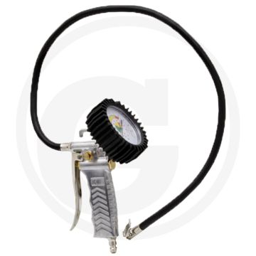 Bandenvulpistool ongekalibreerd dubbele schaalverdeling 0-12 bar / 0-170 psi, met horizontale manometer: 90 mm zware uitvoering, 850 mm lange slang - druk max. 12 bar