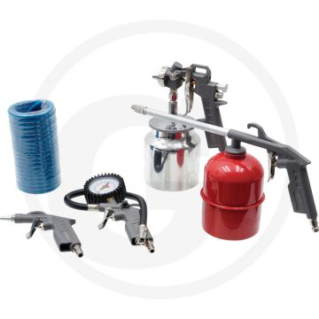 Aerotec aerotec toebehorenset - verfspuit, vloeistofspuit, bandenvulpistool, blaaspistool, spiraalslang 5m
