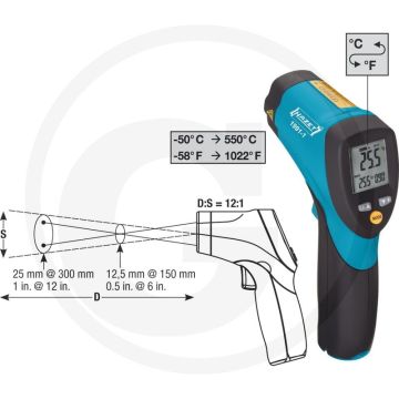 Thermomètre infrarouge Hazet • Mesure de température sans contact grâce à un pointeur laser intégré • Plage de mesure : -50 °C à 550 °C ; -58 °F à 1 022 °F