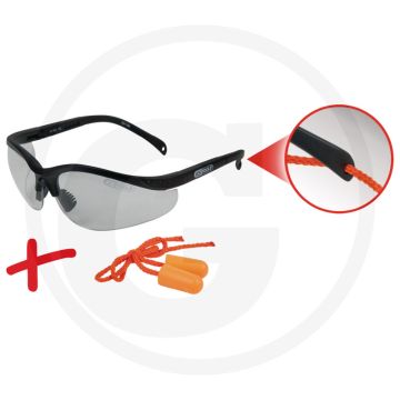 Ks tools schutzbrille-transparent, mit ohrstöpsel - sportliches design, uv-schutz, kratzfest