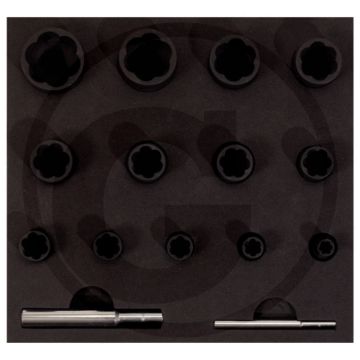 Ks tools 1/4"+1/2" spiraal-profiel-dopsleutel-set, 15-delig - twist socket profiel met spiralnuten