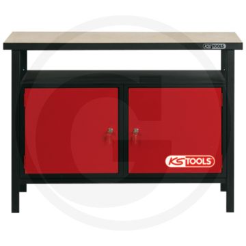 Ks tools profi-werkbank met 2 deuren, h850xb1200xt600 mm - stabiele staalconstructie met massief beuken werkblad