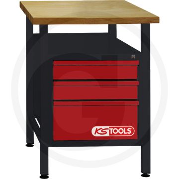 Ks tools werkbank +3 schuifladen | stabiele staalconstructie | massief beuken werkblad | afsluitbare schuifladen