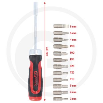 Ks tools ratschen-bit-schraubendreher 12 in 1 mit ratschenfunktion, 240mm, 260g