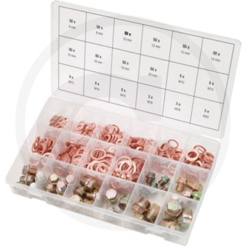 Ks tools assortiment carterstoppen + afdichtringen, 534-dlg. - schrauben m10 - m20, dichtringe 6 - 20 mm, kunststoffkoffer