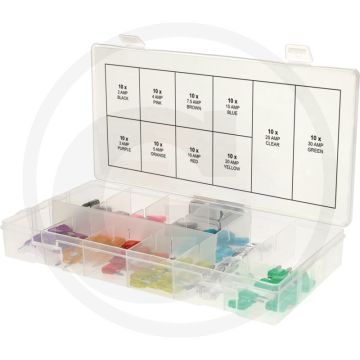Ks tools sortiment mini-sicherungen, 2-30a, 100-tlg. nach iso 8820-3