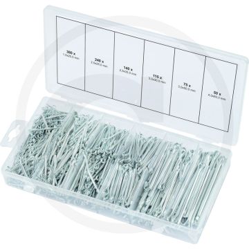 Ks tools assortiment splitpennen, 1000-dlg. - 380x 1,5x25 mm, 240x 2,5x25 mm, 140x 2,5x38 mm, 115x 3,0x30 mm, 75x 3,0x50 mm, 50x 4,0x60 mm