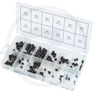 Ks tools assortiment stelbouten met binnenzeskant metrisch, 160-delig, din 913, staal, 229 mm