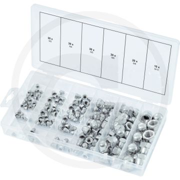 Ks tools assortiment moeren stainless steel, metrisch, 150-dlg. din 1587, kunststoffkoffer
