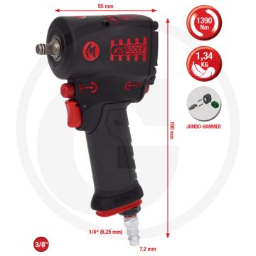 Ks tools 3/8" minimonster hochleistungs-druckluft-schlagsch. - 3-fach drehmomentvorwahl