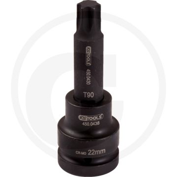 Ks tools 1" bit steckschlüssel für tx-schrauben, lang, kraft, t100 - torx, inbusvierkant, phosphatiert