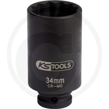 Ks tools 1/2" speciale-aandrijfas krachtdop, lang, 34 mm - 12-kant, voor schlagschraubern - 52x48x101 mm