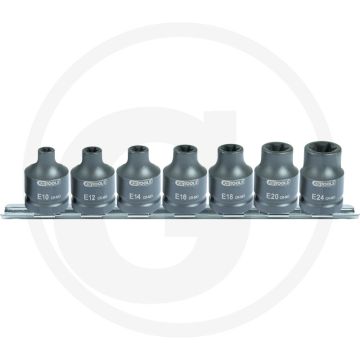 Ks tools 1/2" dopsleutelset, tx-e kracht, 7-dlg, e10-e24 - chrom-molybdän, inkl. aufsteckschiene