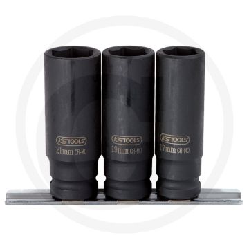 Ks tools 1/2" zeskant krachtdoppenset, lang, 3-delig, 17-21 mm - chrom-molybdän