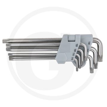 Ks tools edelstahl tx-winkelstiftschlüssel mit bohrung, lange ausführung, din iso 2936, roestvrij, 7-dlg.