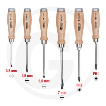 Ks tools ergotorque® woodmax Schraubendreher-Set 6-teilig mit Buchenholzgriff