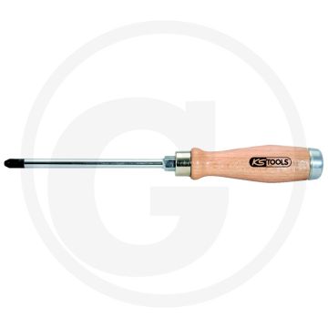 Ks tools ergotorque® woodmax schroevendraaier ph1 met slagkap - ergonomisch beukenhouten handvat - geharde klinge