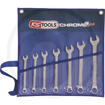 Ks tools chromeplus® dubbele steeksleutelset, 7-delig, 8x9-20x22 mm - hoogglans verchroomd, 15° maulstellung