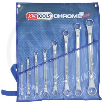 Ks tools chromeplus® double ring spanner set, gebo 6-piece, in roller bag - dünnwandig, hochglanz verchromt