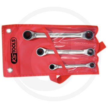Ks tools 4 in 1 gearplus® dubbele ratelringsleutelset, omschakelbaar, 3-delig, 8x11-17x18 mm - 72 tanden, chroom vanadium