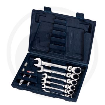 Ks tools gearplus® scharnier-ratelringsteeksleutelset, 12-dlg, 8-19mm, met adapter, 72 tanden
