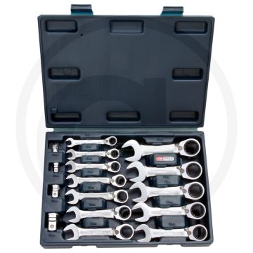 Ks tools gearplus® ratelringsteeksleutelset, extra kort, 16-dlg, 8-19mm, met adapter, 72 tanden