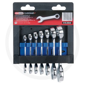 Ks tools chromeplus® ringsteeksleutelset, extra kort, 7-delig, 10-19 mm - flanktraction-profil, maulstellung 15° abgewinkelt