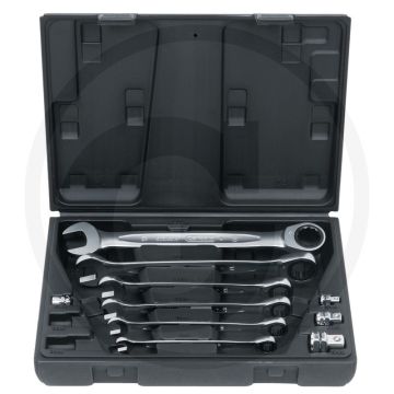 Ks tools gearplus® clé à cliquet, 10 pièces, 8-19mm, avec adaptateur - 72 dents, chrome vanadium