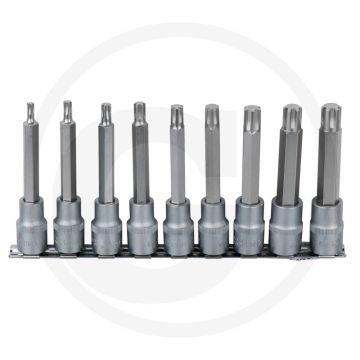 Ks tools 1/2" bit-dopsleutelset ribe, 9-dlg, m5-m14, lange uitvoering, mat satiniert