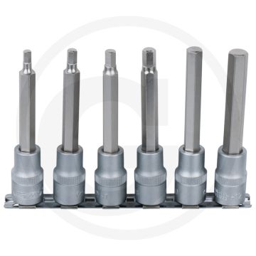 Ks tools 1/2" bit-dopsleutelset voor binnenzeskant-schroeven, lang, 6-delig, 5-12 mm - chrom vanadium, matt satiniert