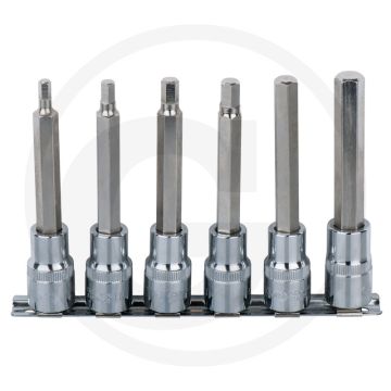 Ks tools 1/2" chromeplus® bit-dopsleutelset voor binnenzeskant-schroeven, lang, 6-delig, 5-12 mm - hoogglans verchroomd, chroom vanadium