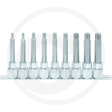Ks tools 1/2" chromeplus ribe-bit-dopsleutelset, lang, 9-dlg, m5-m14 - lange uitvoering met hoogglans verchroomd super chroom-vanadiumstaal
