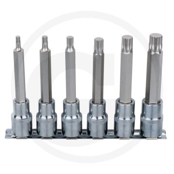Ks tools 1/2" chromeplus® bit-dopsleutelset voor veeltand (xzn®)-schroeven, lang, 6-delig, m5-m14 - lange uitvoering, hoogglans verchroomd