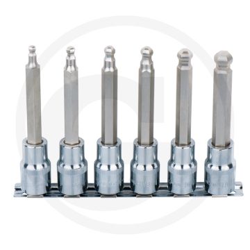Ks tools 1/2" chromeplus® bit-dopsleutelset voor binnenzeskant-schroeven, lang, 6-delig, 5-12 mm - kogelkop, chroom vanadium