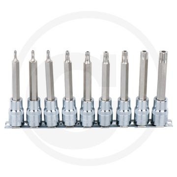 Ks tools 1/2" chromeplus® bit-dopsleutelset voor tx-schroeven met boring, lang, 9-delig - tx-torx® met boring