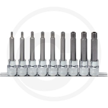 Ks tools 1/2" chromeplus® ribe®-bit-dopsleutelset, lang, 9-delig, m5-m14, voor ribe®-schroeven