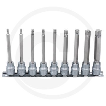 Ks tools 3/8" Bit-Steckschlüsselsatz für Tx-Schrauben, lang, 9-teilig, t20-t60 - chrom vanadium, matt satiniert