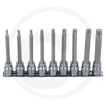 Ks tools 3/8" chromeplus® bit-dopsleutelset voor tx-schroeven, lang, 9-delig, t20-t60 - lange uitvoering, hoogglans verchroomd
