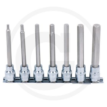 Ks tools 3/8" chromeplus® bit-dopsleutelset voor binnenzeskant-schroeven, lang, 7-delig, 4-12 mm - chroom vanadium, met kogelkop, 110x25x175mm