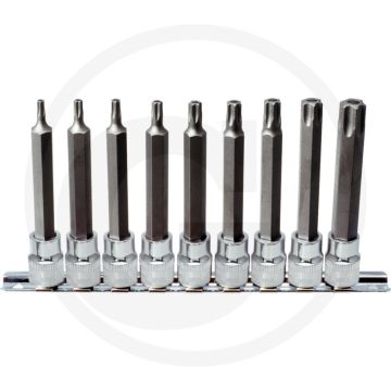 Ks tools 3/8" chromeplus® bit-dopsleutelset voor tx-schroeven met boring, lang, 9-delig - chroom vanadium, 650g